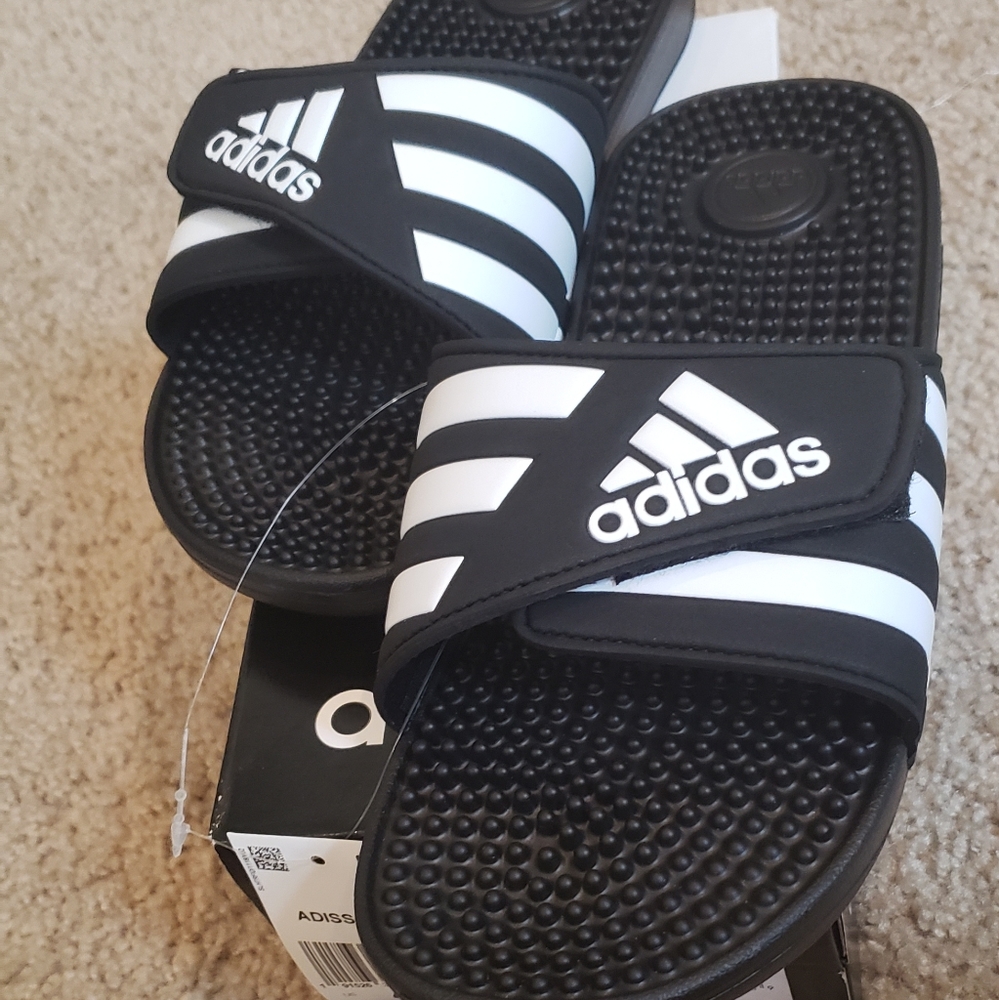 Adidas Black and White Slides with Logo